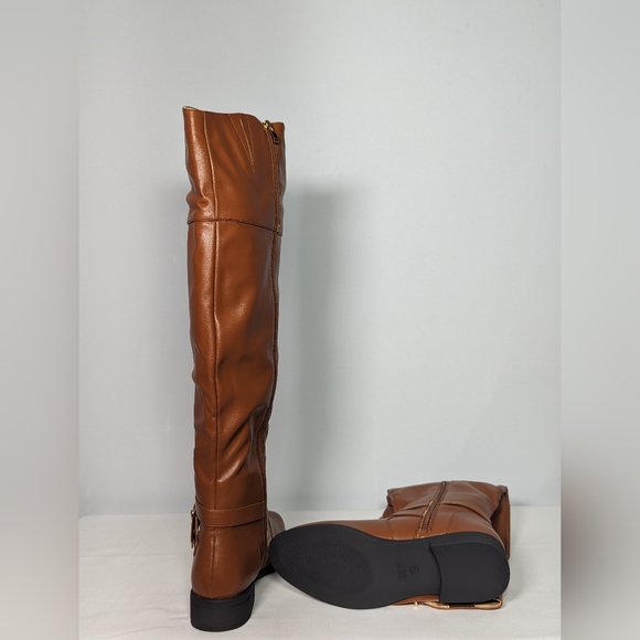 NEW Coutgo Womens Suede Side Zipper Metal Buckle Knee High Boots Sz 8.5 brown - Picture 3 of 4